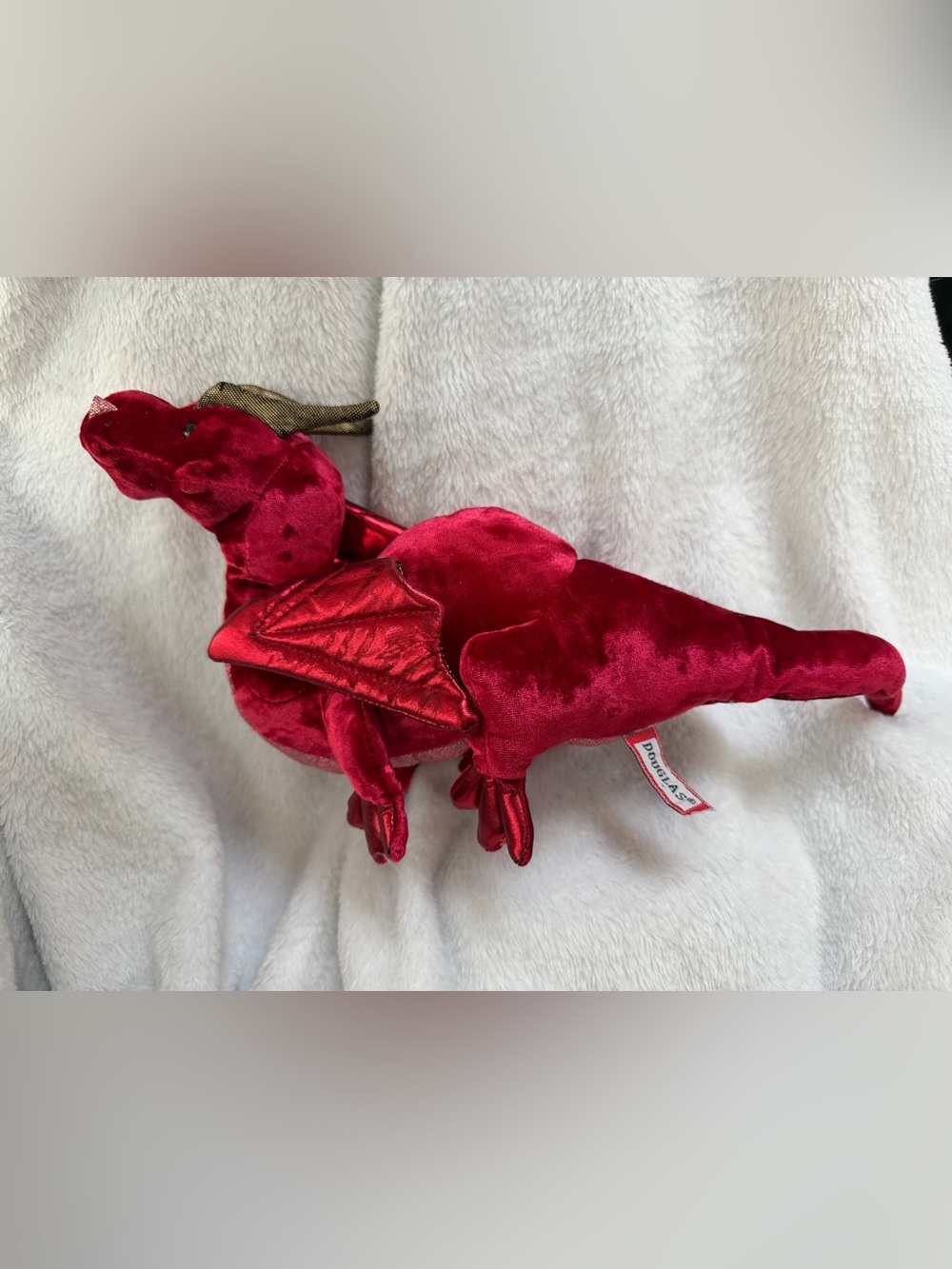 Douglas Ruby Dragon Red Velvet Gold Wings Plush Stuffed Animal 14”